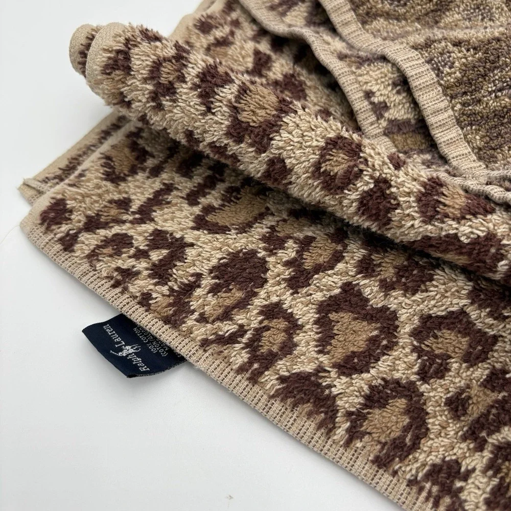 Ralph Lauren Vtg  Aragon Leopard Animal Print Cheetah Bath And Hand Towel Set